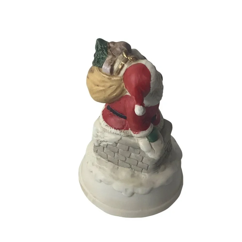 Vintage‎ Christmas Music Box Santa Claus Round Chimney X4719 Red White Gifts